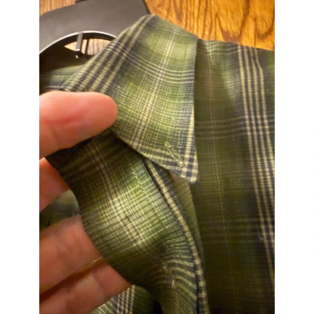 Puritan Mens XL Long‎ Sleeve Button Down Plaid Shirt Green Navy PT41F024